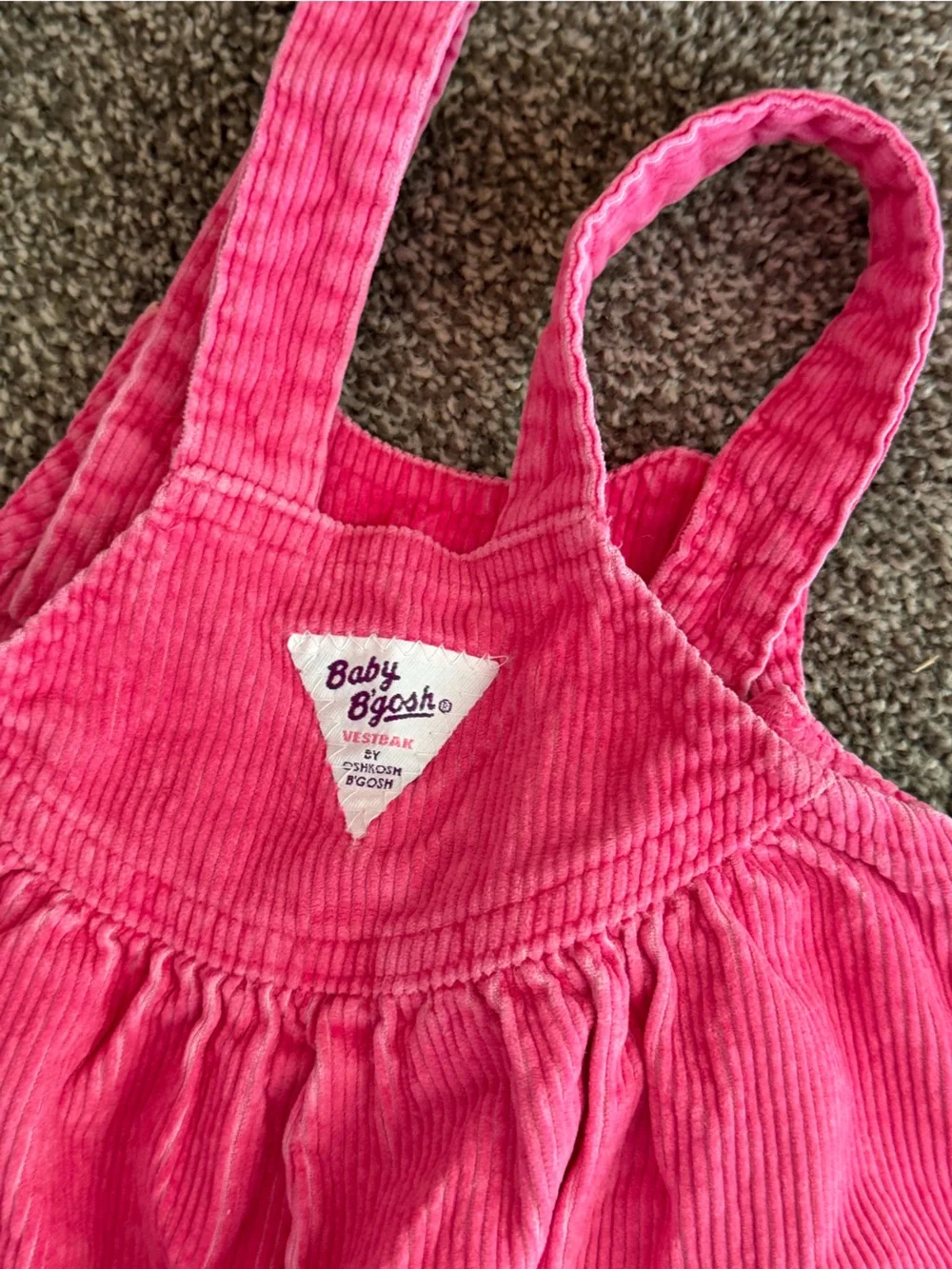 OshKosh B'gosh Bright Pink Corduroy Floral Embroidered Overalls